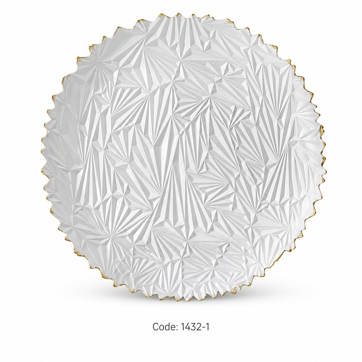 White Diamond-Cut Gold Rim Charger Plate
