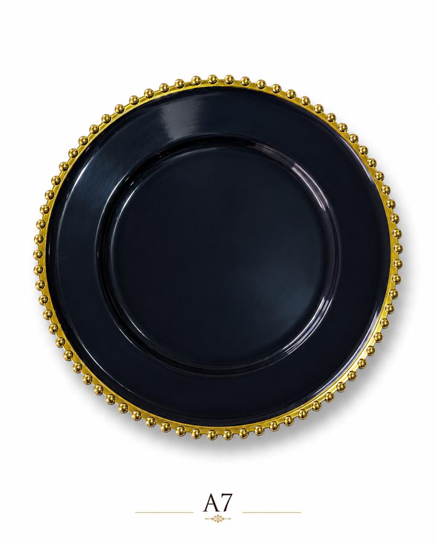 Black Gold Beaded Charger Plate